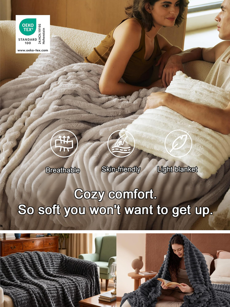 Ultra-comfortable, warm, luxurious rabbit fur blanket 🐇🛋️, fluffy throw blanket 💤, soft and cozy cover 🛏️, available in multiple sizes 📏, suitable for sofas, beds, and living rooms 🛋️🛌