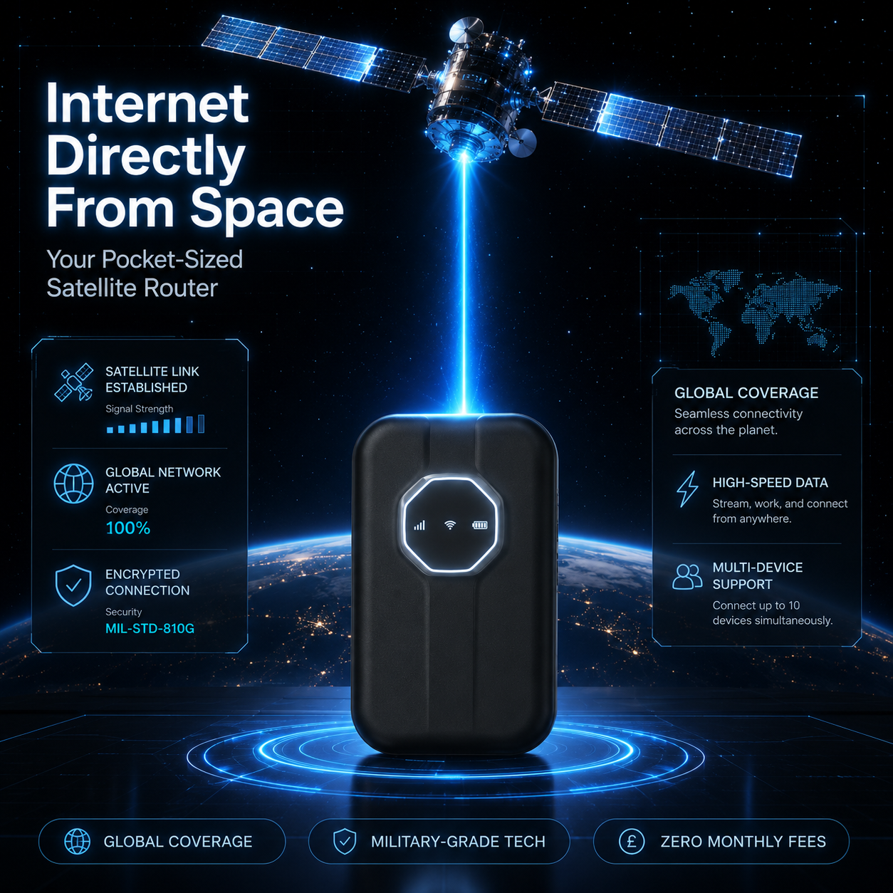 Portable Satellite 5G WiFi: No Monthly Fees + Global Coverage + No SIM Needed + 500Mbps Speed 🚀🛰️
