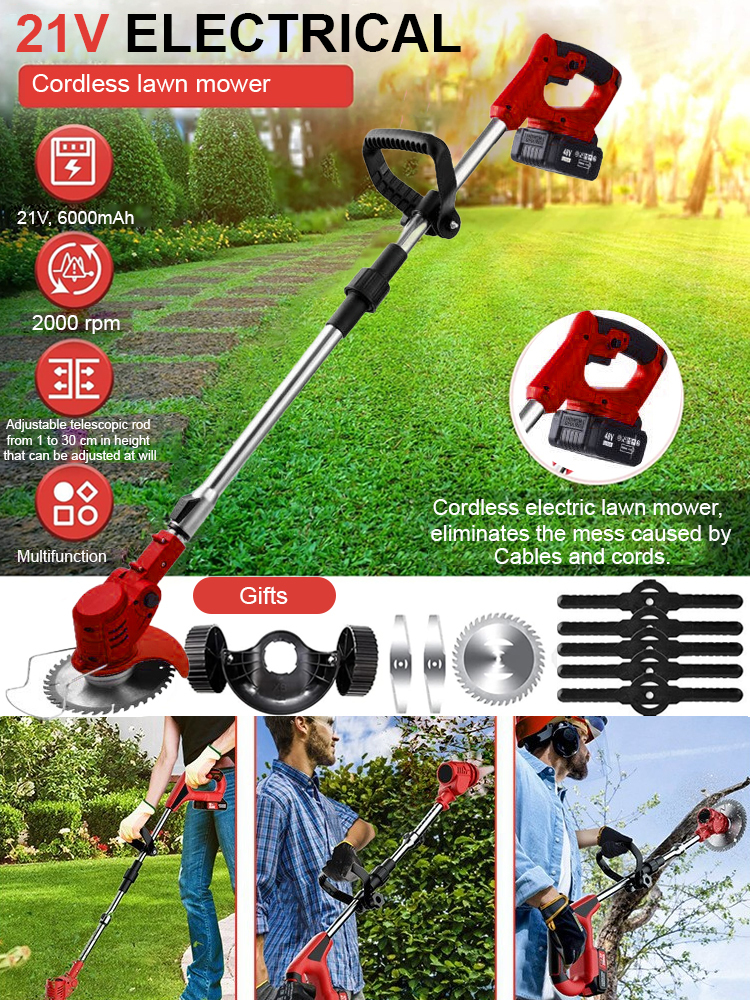 Silent 🌿 Auxiliary Wheel High-Power 🔋 Wireless Lithium Battery Lawn Mower!