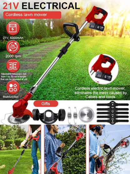 Silent 🌿 Auxiliary Wheel High-Power 🔋 Wireless Lithium Battery Lawn Mower!