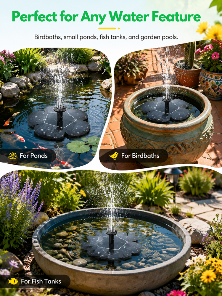⛲ Solar Floating Fountain | 100% Safe For Kids | Zero Energy Cost | 6 Spray Modes | Instant Setup 🌿