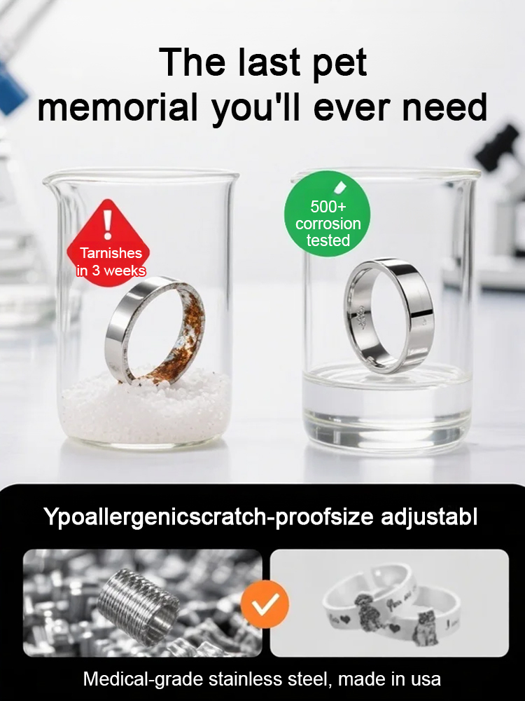 [Preserve Precious Memories] Stainless - Steel Animal Open - Ring Engraved with Cat & Dog Photos