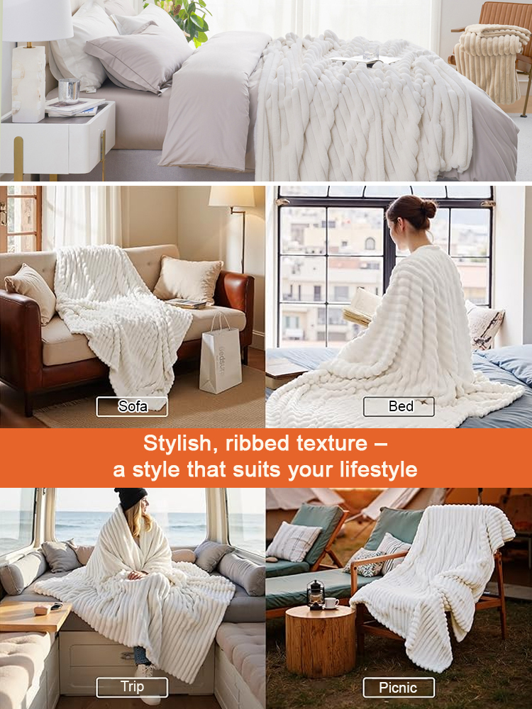 Ultra-comfortable, warm, luxurious rabbit fur blanket 🐇🛋️, fluffy throw blanket 💤, soft and cozy cover 🛏️, available in multiple sizes 📏, suitable for sofas, beds, and living rooms 🛋️🛌