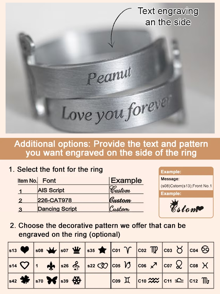 [Preserve Precious Memories] Stainless - Steel Animal Open - Ring Engraved with Cat & Dog Photos