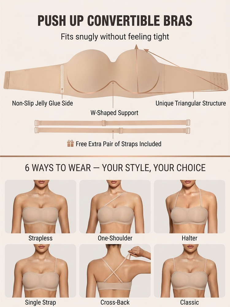 👙Anti-Gravity Strapless Bra | 24H Non-Slip | Breathable Fabric | Wire-Free Support | Multi-Way Wear | Seamless Fit ✨