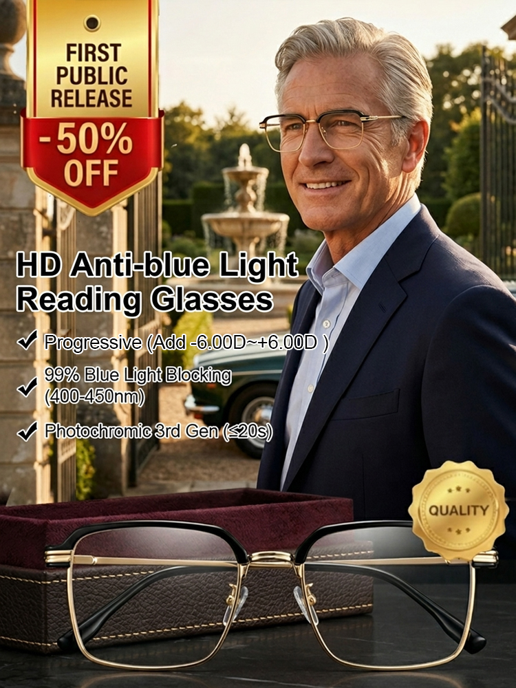 All-in-1 Auto-Focus Glasses: Blue Light Block 💻 Sun-Transition ☀️ Titanium Frame ✨ BOGO Sale!🎁