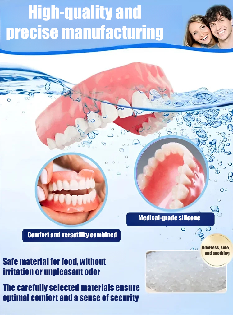 ⚡️ Snap in instantly! No glue needed—fits every smile: full, partial, or no teeth