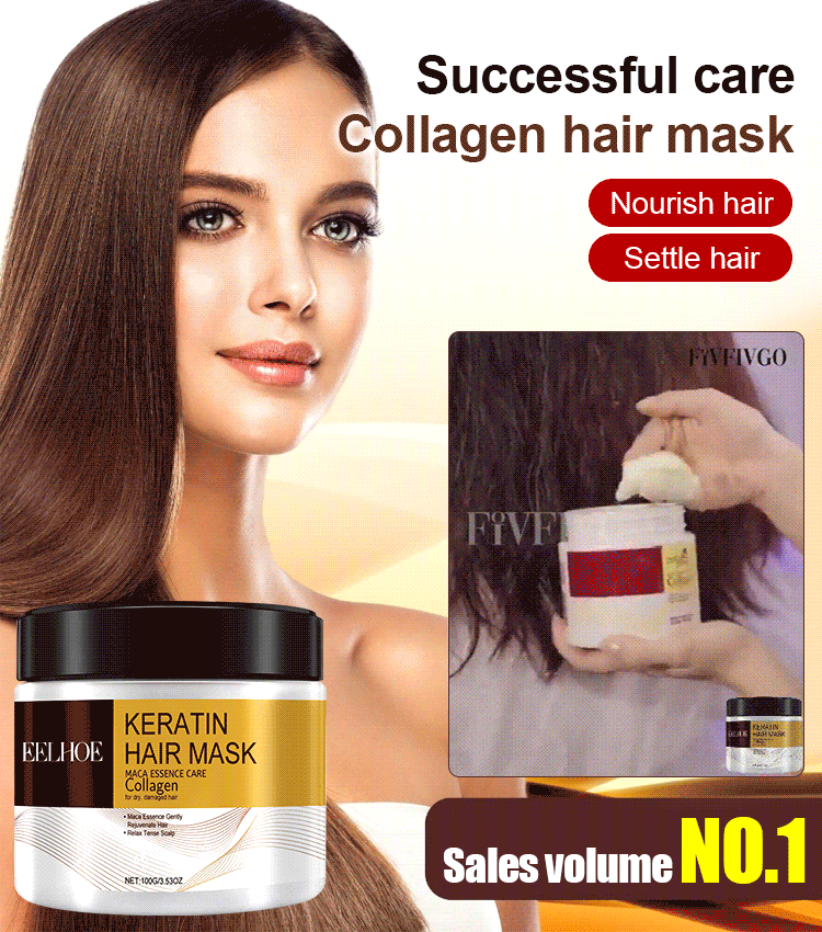 Pure natural herbal formula + collagen hair mask: 🌿✨ Just one use will leave your hair as smooth as silk! 💁♀️🧴
