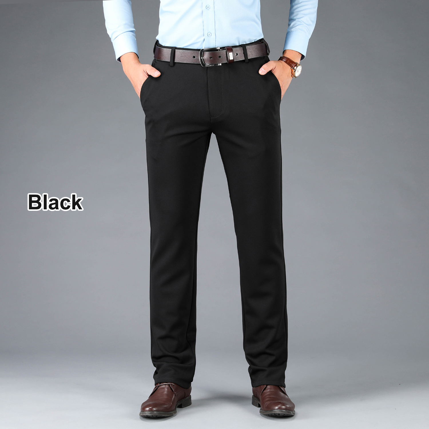 Men's high-elastic ice silk wrinkle-resistant dress pants, breathable 