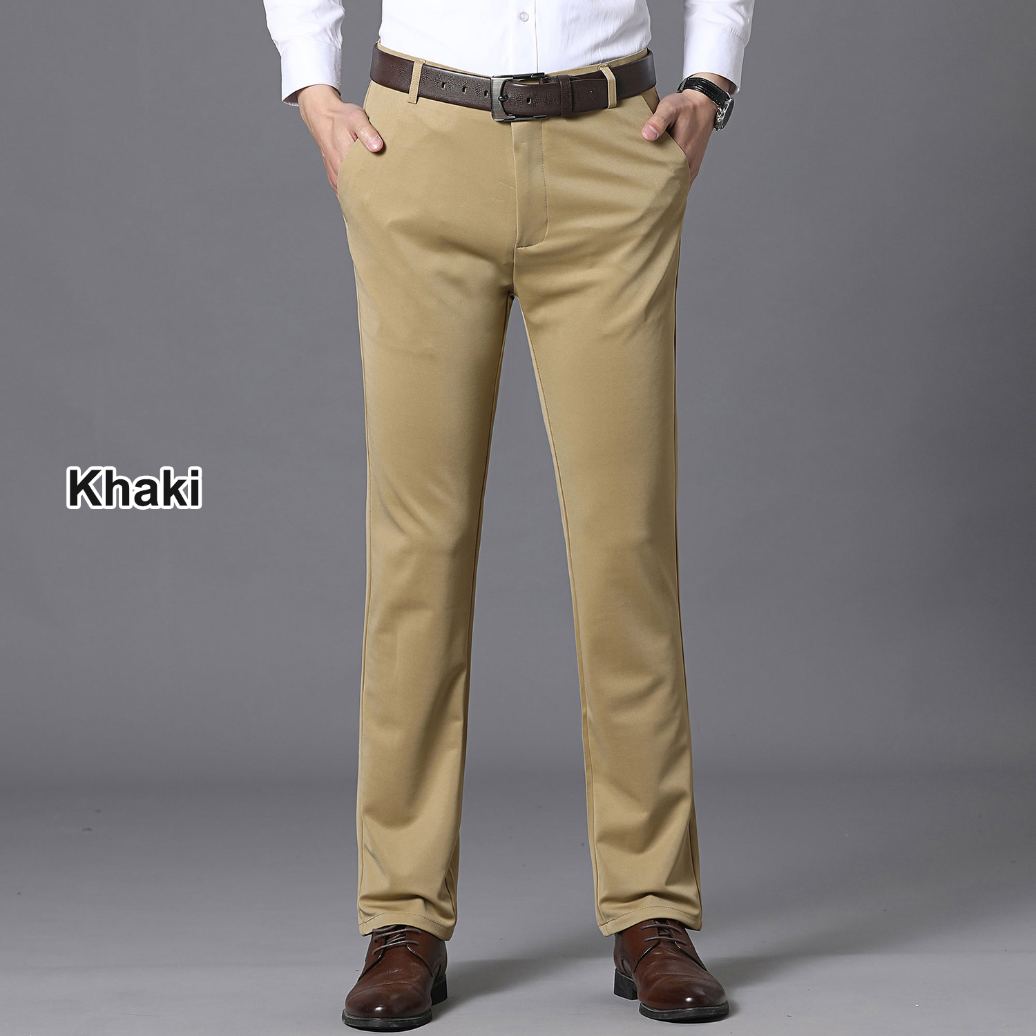 Men's high-elastic ice silk wrinkle-resistant dress pants, breathable 