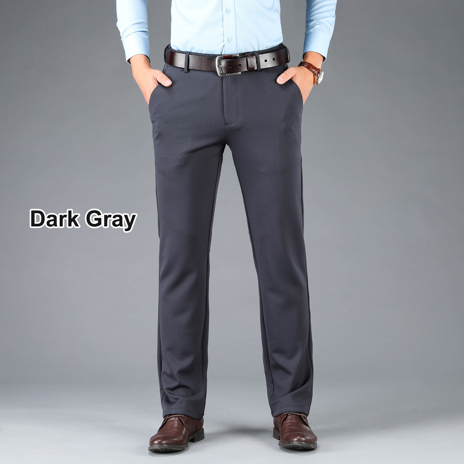 Men's high-elastic ice silk wrinkle-resistant dress pants, breathable 