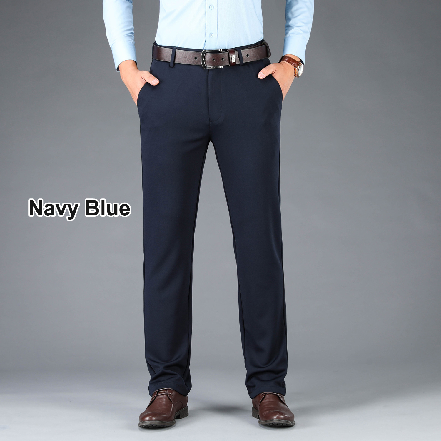 Men's high-elastic ice silk wrinkle-resistant dress pants, breathable 
