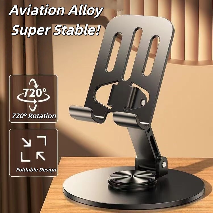 Metal 360-Degree Rotating Adjustable Folding Tabletop Phone Holder
