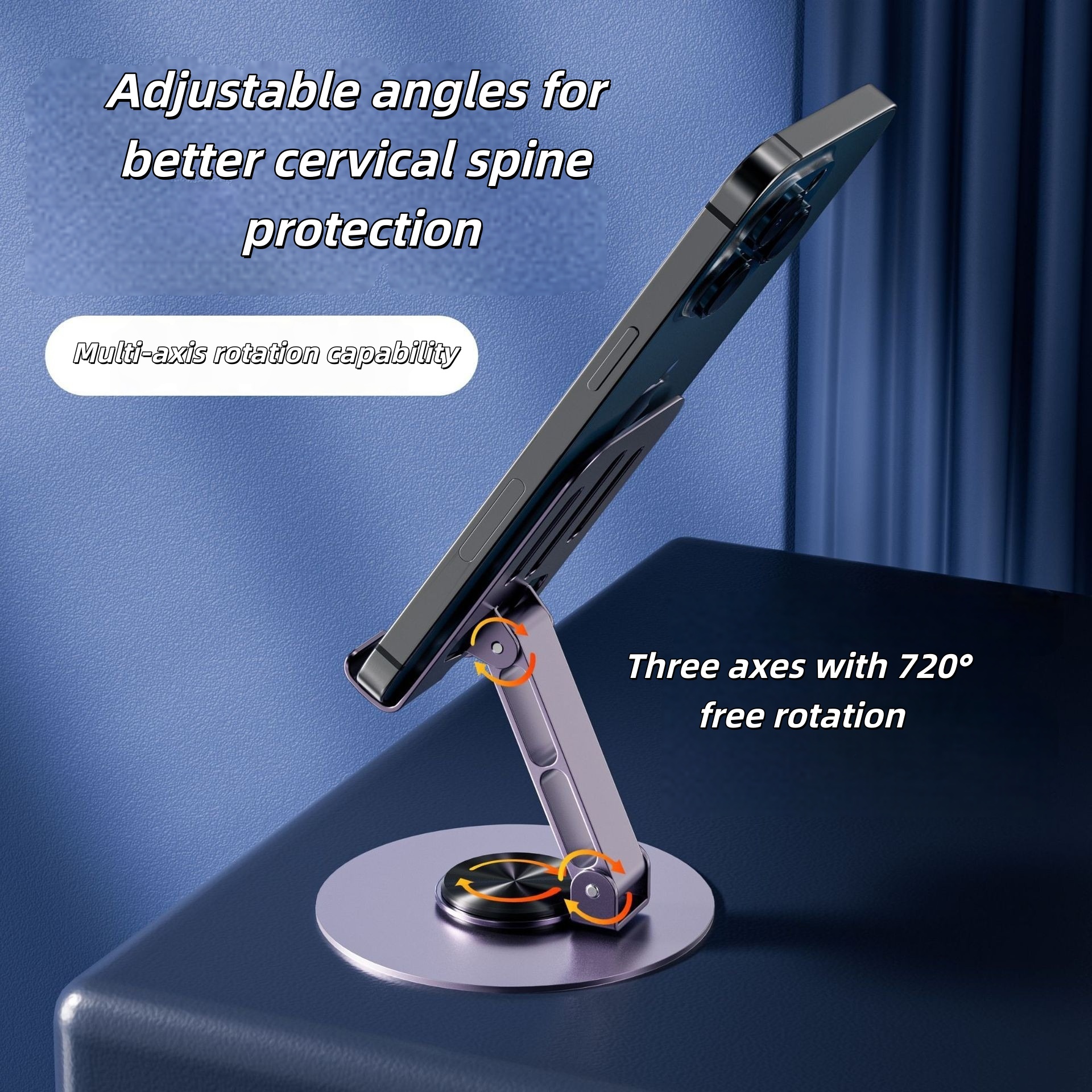 Metal 360-Degree Rotating Adjustable Folding Tabletop Phone Holder