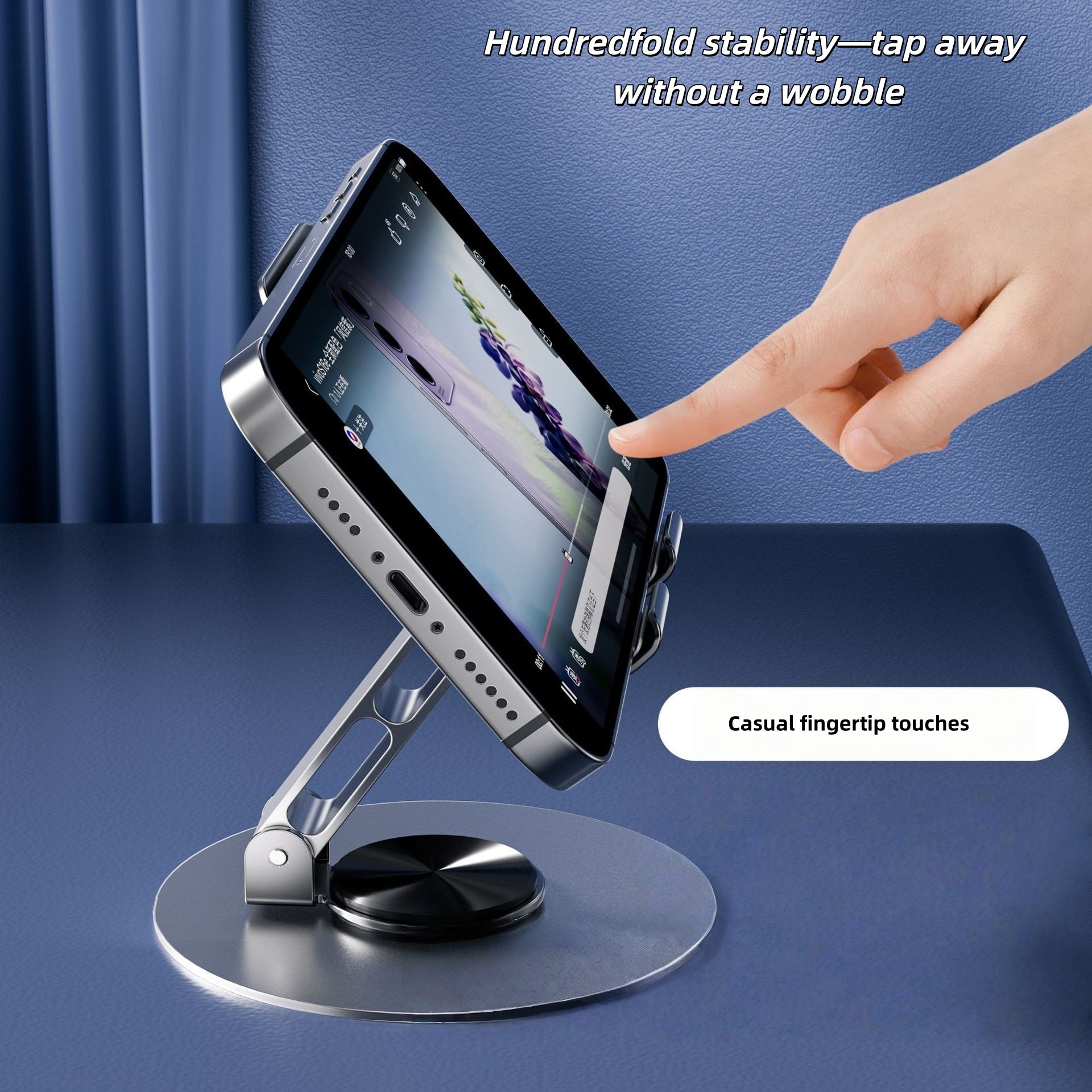 Metal 360-Degree Rotating Adjustable Folding Tabletop Phone Holder