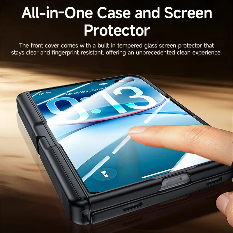 for iPhone Duo Magnetic Case with Kickstand, MagSafe Compatible Full-Body Foldable Phone Cover with Built-in Screen Protector, Hinge Protection and Shockproof Bumper