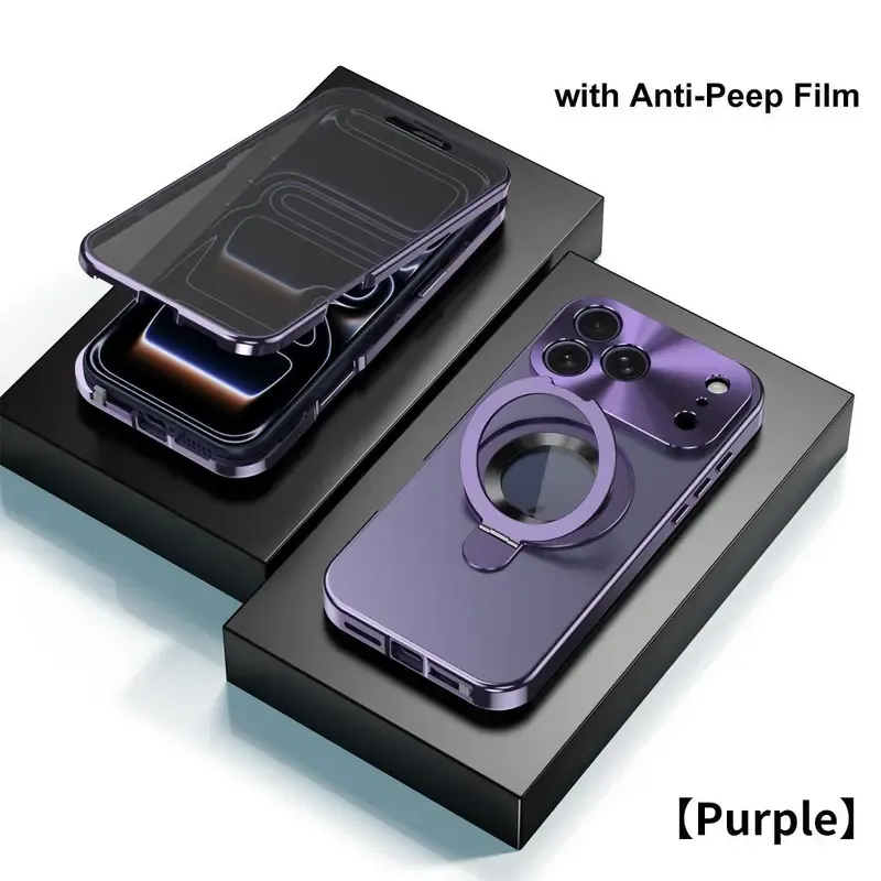 The Stealth Shield: 360° Magnetic Privacy Case with Foldable Stand & MagSafe Support