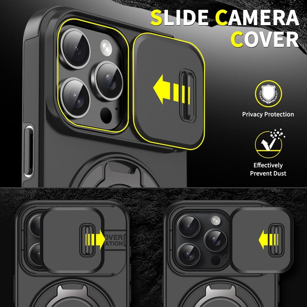 OREKROY Case For iPhone 17 16 15 Pro Max 17Air Plus 14 13 12 with Slide Camera Lens Protection Cover,360 Rotating Ring Kickstand MagSafe Magnetic Holder Military Grade Shockproof Protective Phone Cover