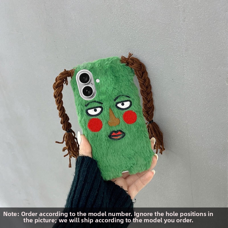 🥰Shockproof Green Plush Phone Case for iPhone All Models: 17-6/XS/XR/7/8/Plus/Max 🧟♀️