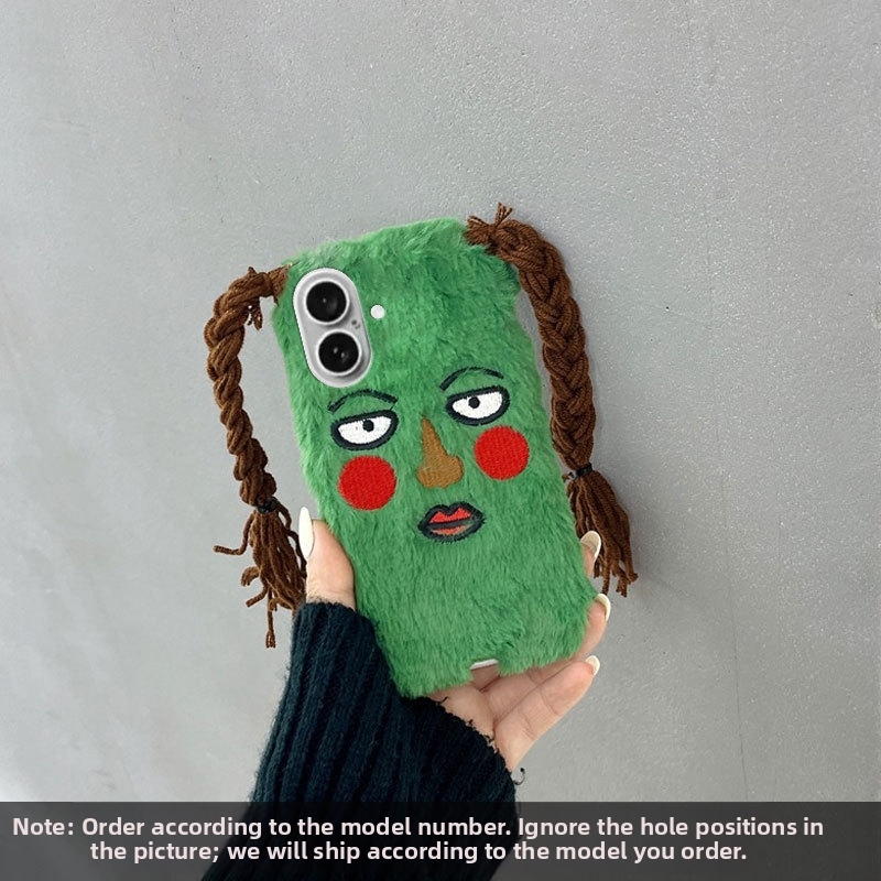 🥰Shockproof Green Plush Phone Case for iPhone All Models: 17-6/XS/XR/7/8/Plus/Max 🧟♀️