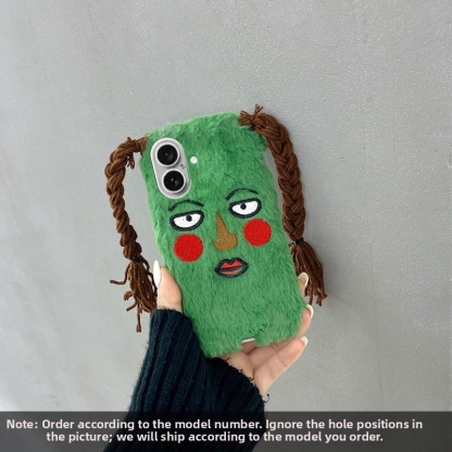 🥰Shockproof Green Plush Phone Case for iPhone All Models: 17-6/XS/XR/7/8/Plus/Max 🧟♀️