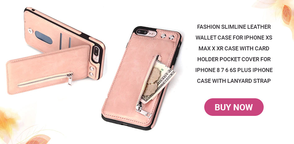 Fashion Slimline Leather Wallet Case for iPhone XS MAX X XR Case With Card Holder Pocket Cover for iPhone 8 7 6 6S Plus iPhone Case With Lanyard Strap