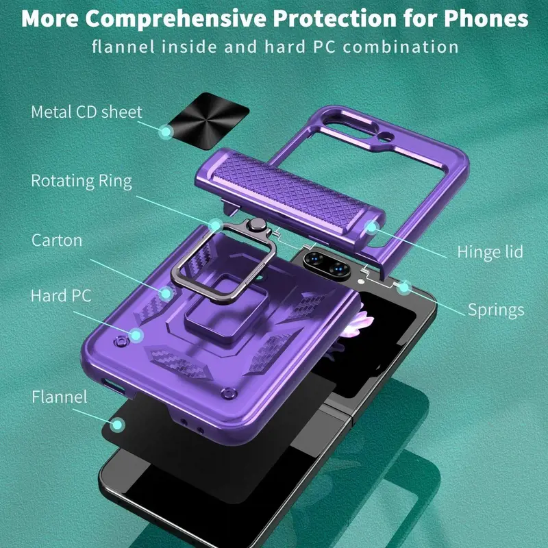 Compatible with Z Flip8/Z Flip7, Z Flip6, Z Flip5, Durable Anti Drop Protective Phone Case with 360 Degree Rotating Stand HNZ0140 Compatible with Z Flip8/Z Flip7, Z Flip6, Z Flip5, Durable Anti Drop Protective Phone Case with 360 Degree Rotating Stand HNZ0140
