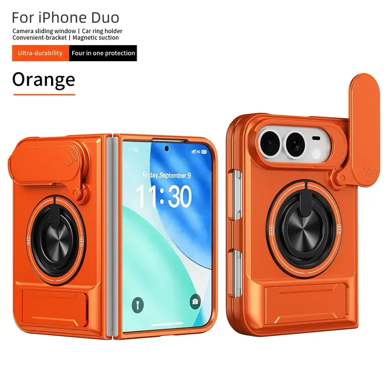 4-in-1 Protective Case for iPhone Duo – Sliding Camera Cover, Magnetic Ring & Kickstand