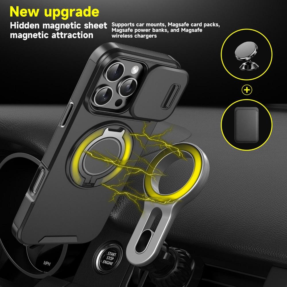OREKROY Case For iPhone 17 16 15 Pro Max 17Air Plus 14 13 12 with Slide Camera Lens Protection Cover,360 Rotating Ring Kickstand MagSafe Magnetic Holder Military Grade Shockproof Protective Phone Cover