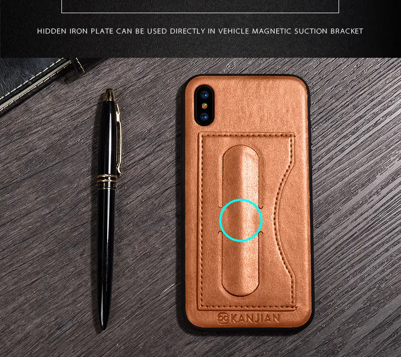 Card Slot PU Leather Kickstand Magnetic Case Cover for iPhone X
