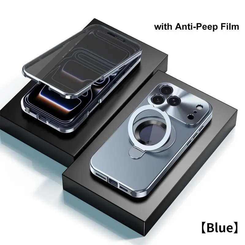The Stealth Shield: 360° Magnetic Privacy Case with Foldable Stand & MagSafe Support