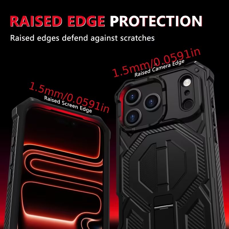Heavy Duty Armor Case with Built-in Kickstand for iPhone – Military Grade Protection & Carbon Fiber Accent
