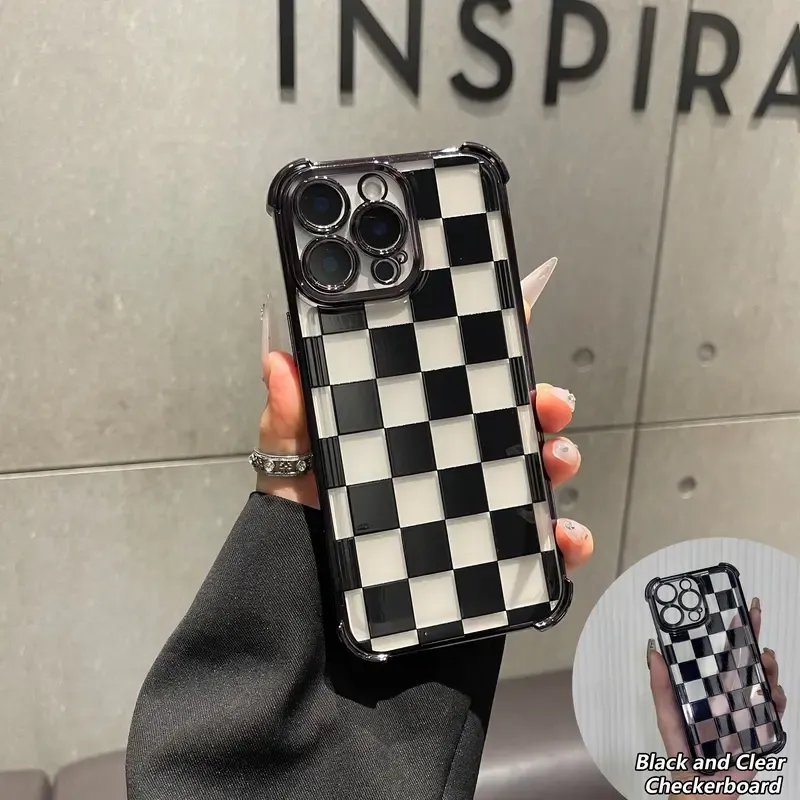Vintage Black & Clear Checkerboard & Striped Case with Electroplated Bumper