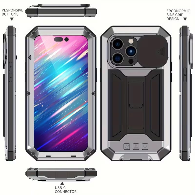 Rugged Military Grade Phone Case with Built-in Kickstand & Camera Protection