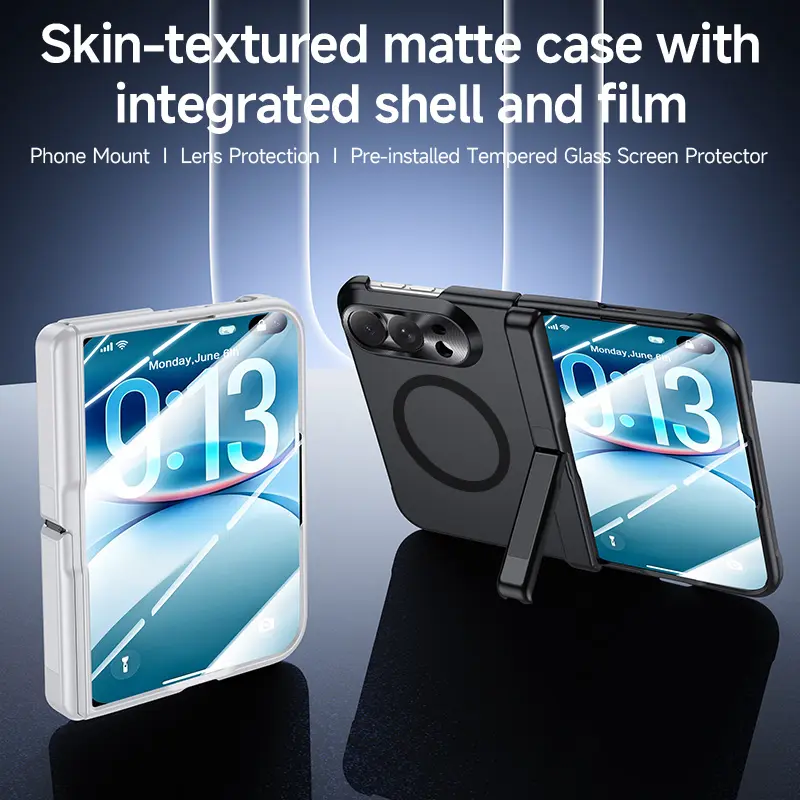 for iPhone Duo Magnetic Case with Kickstand, MagSafe Compatible Full-Body Foldable Phone Cover with Built-in Screen Protector, Hinge Protection and Shockproof Bumper