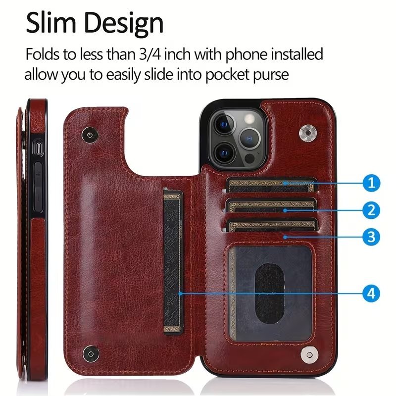 Product Title  Luxury Leather Wallet Phone Case with Card Holder & Magnetic Closure for iPhone