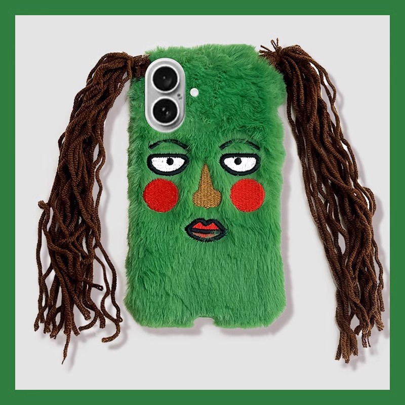 🥰Shockproof Green Plush Phone Case for iPhone All Models: 17-6/XS/XR/7/8/Plus/Max 🧟♀️
