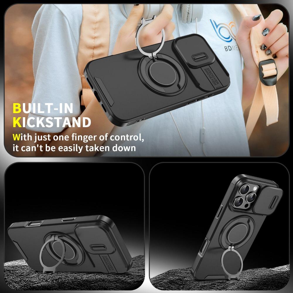 OREKROY Case For iPhone 17 16 15 Pro Max 17Air Plus 14 13 12 with Slide Camera Lens Protection Cover,360 Rotating Ring Kickstand MagSafe Magnetic Holder Military Grade Shockproof Protective Phone Cover