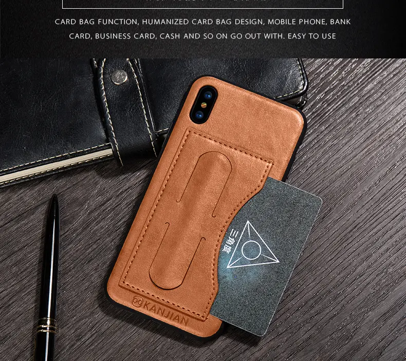 Card Slot PU Leather Kickstand Magnetic Case Cover for iPhone X