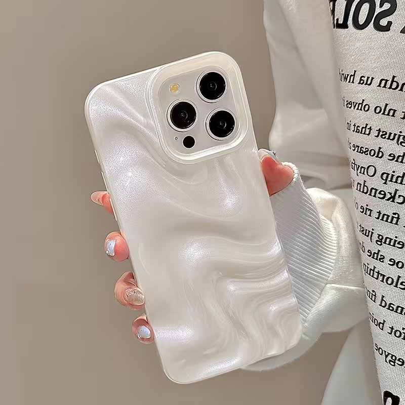 Liquid Wave Ripple Pearl Case for iPhone – Glossy Metallic Liquid Water Surface Shockproof Cover