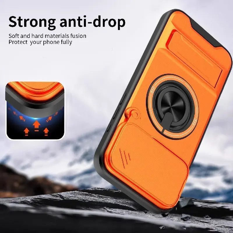 Tactical Heavy-Duty Case with Slide Camera Cover, Built-in Ring Kickstand & Magnetic Alignment