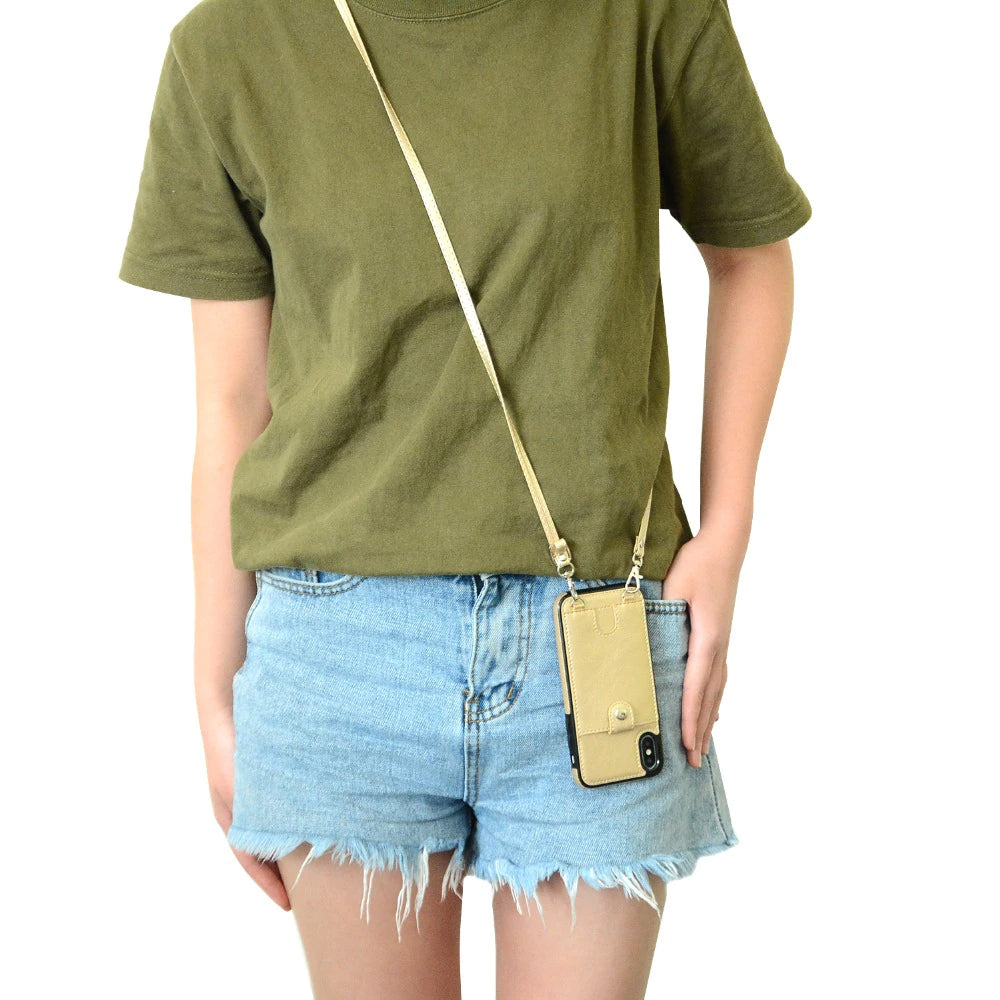 Fashion Slimline Leather Wallet Case for iPhone XS MAX X XR Case With Card Holder Pocket Cover for iPhone 8 7 6 6S Plus iPhone Case With Lanyard Strap