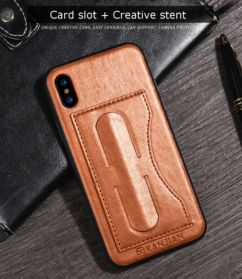 Card Slot PU Leather Kickstand Magnetic Case Cover for iPhone X
