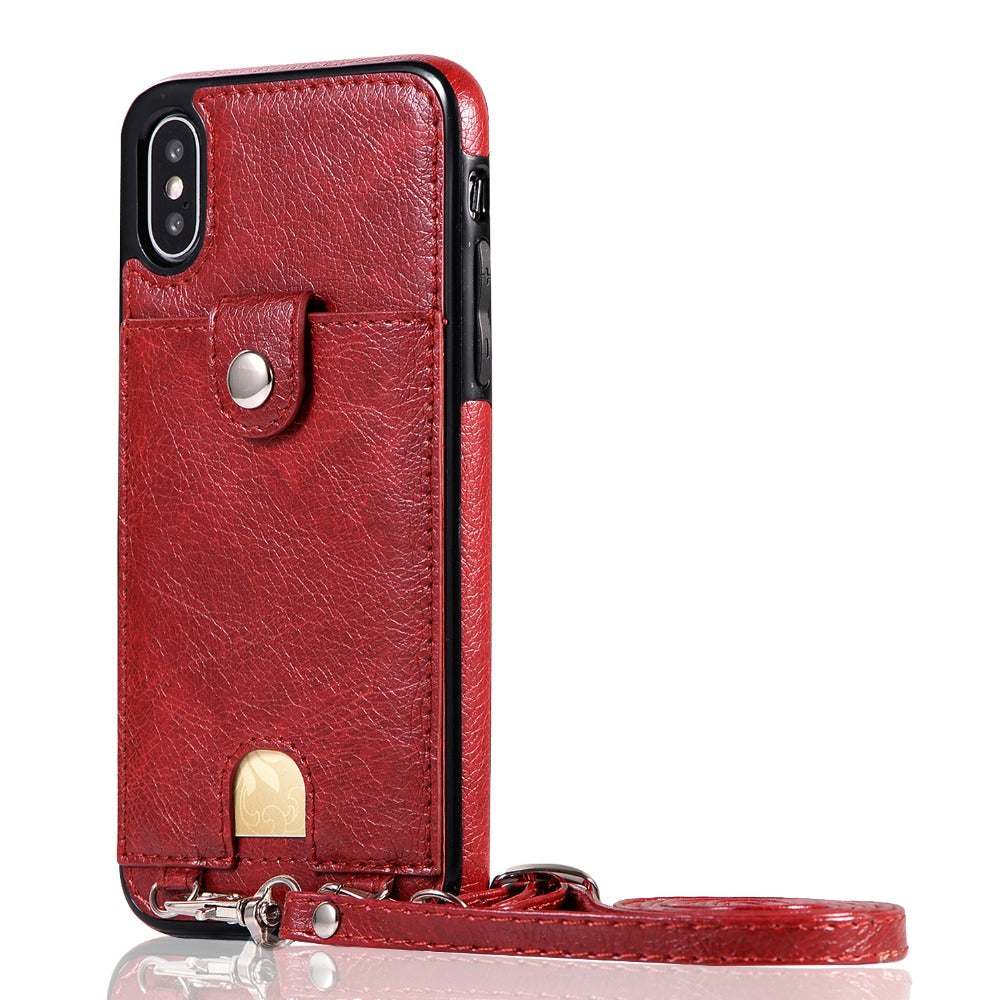 Fashion Slimline Leather Wallet Case for iPhone XS MAX X XR Case With Card Holder Pocket Cover for iPhone 8 7 6 6S Plus iPhone Case With Lanyard Strap
