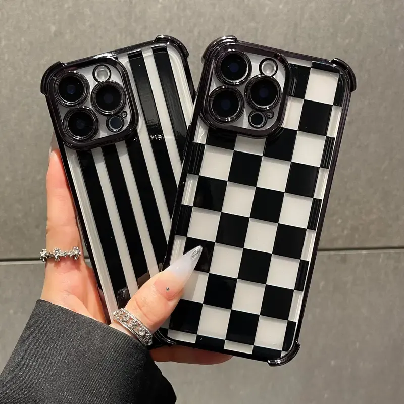 Vintage Black & Clear Checkerboard & Striped Case with Electroplated Bumper
