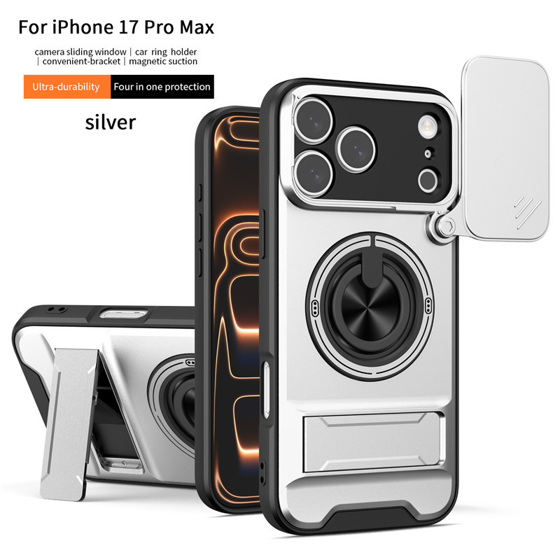 Tactical Heavy-Duty Case with Slide Camera Cover, Built-in Ring Kickstand & Magnetic Alignment