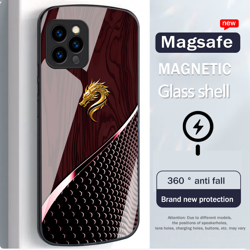Imperial Dragon Grain MagSafe Case – 360° Shockproof Glass Cover