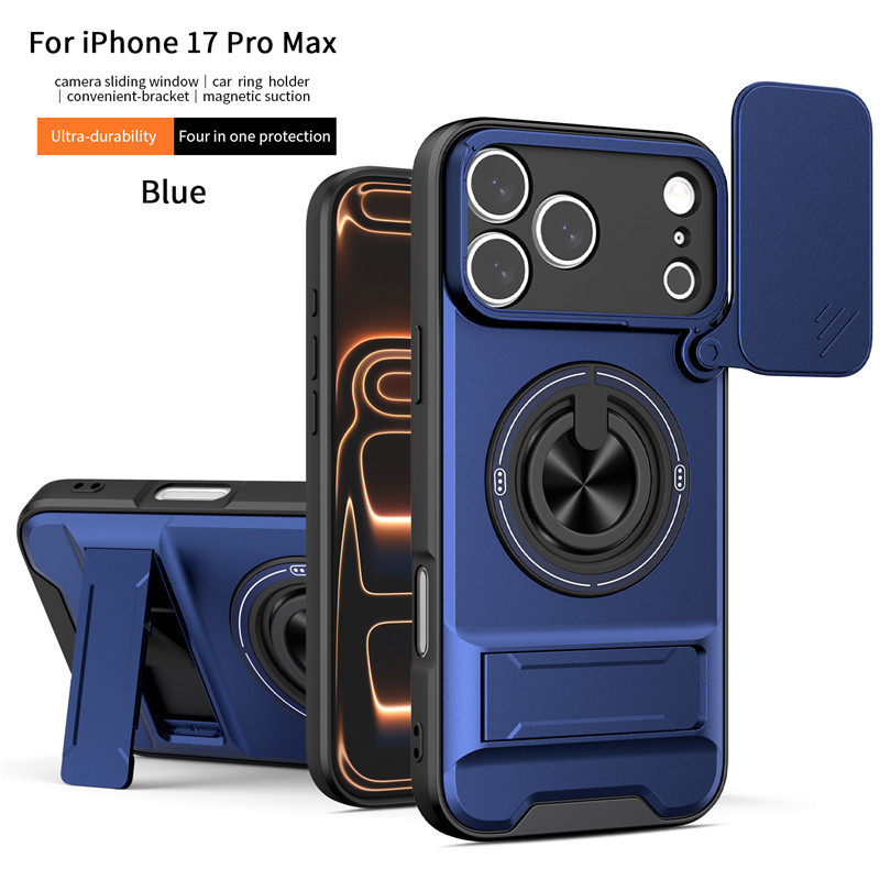 Tactical Heavy-Duty Case with Slide Camera Cover, Built-in Ring Kickstand & Magnetic Alignment