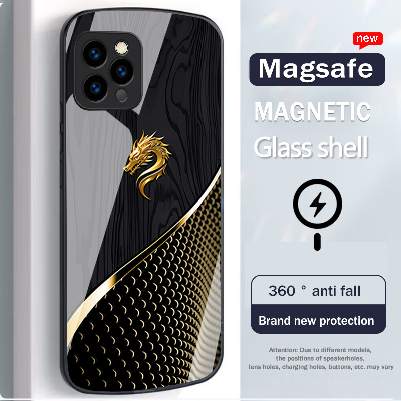 Imperial Dragon Grain MagSafe Case – 360° Shockproof Glass Cover