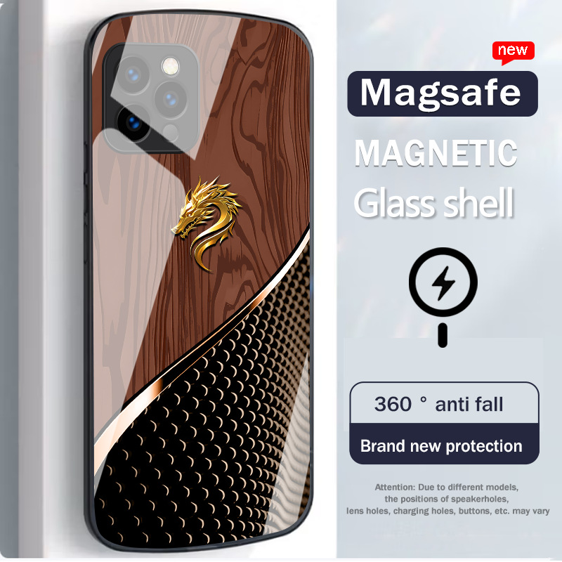 Imperial Dragon Grain MagSafe Case – 360° Shockproof Glass Cover